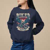 Navy biker mom sweatshirt with motorcycle graphic, crewneck long sleeve