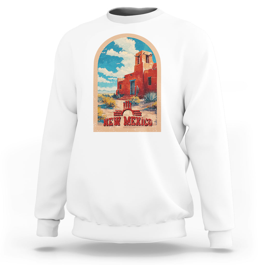 White crewneck sweatshirt with New Mexico graphic print on chest
