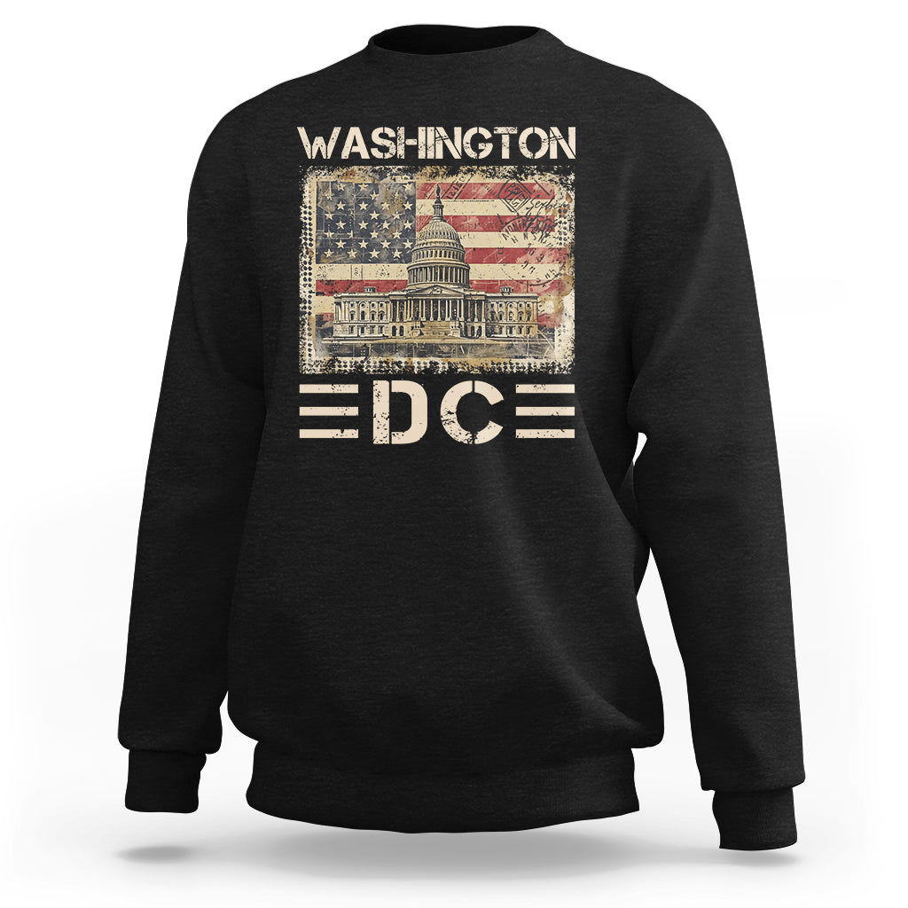 Black crewneck sweatshirt with Washington Capitol and EDC graphic on front