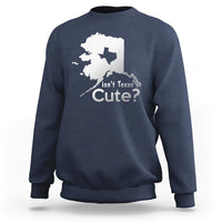 Navy crewneck sweatshirt with white Alaska map graphic and text "Isn't Texas Cute?"