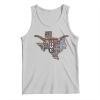 Light gray tank top with vintage longhorn and Texas map graphic