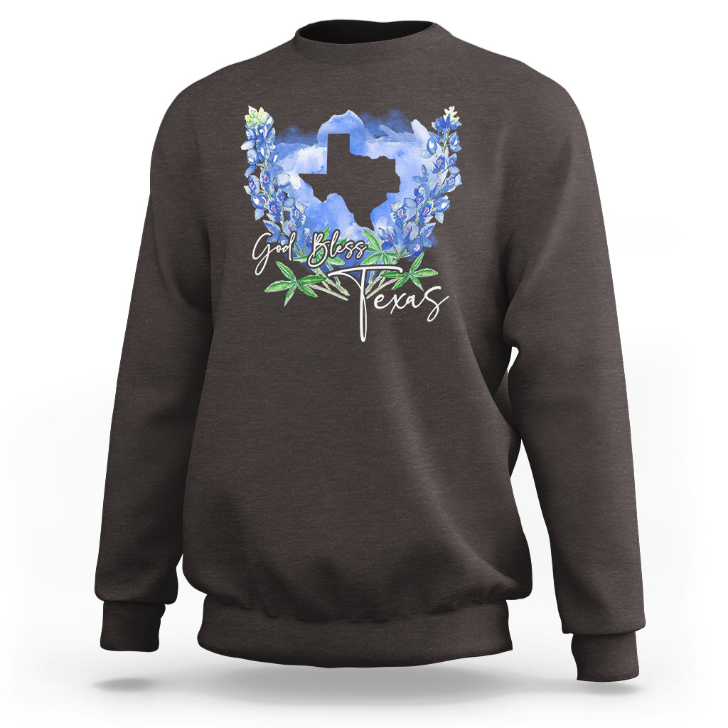Charcoal sweatshirt with blue Texas map and floral wreath front print