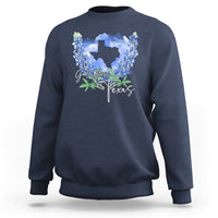 Navy sweatshirt with blue Texas map and floral wreath front print