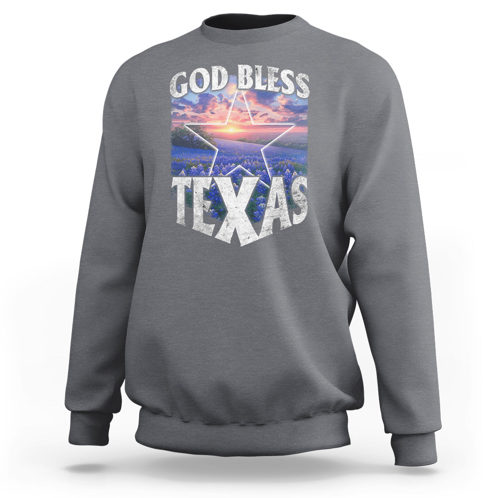 Sport gray crewneck sweatshirt with 'GOD BLESS TEXAS' graphic print