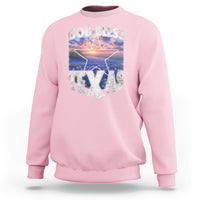 Light pink crewneck sweatshirt with 'GOD BLESS TEXAS' graphic front