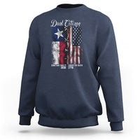 Navy crewneck sweatshirt with American flag graphic on front, long sleeves