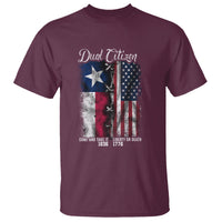 Maroon graphic T-shirt with Texas and U.S. flag front print