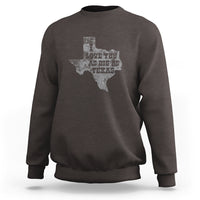 Dark chocolate Texas-themed sweatshirt with distressed map graphic on chest
