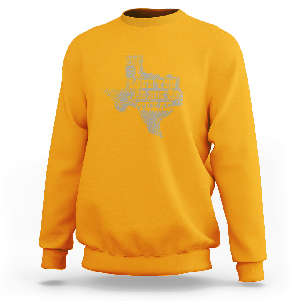Gold Texas-themed sweatshirt with distressed map graphic on chest
