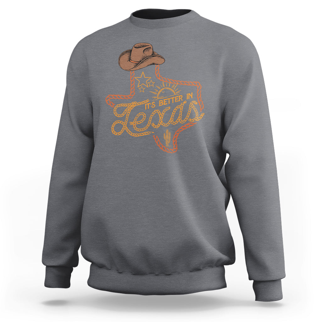 Men’s charcoal cowboy sweatshirt with orange Texas graphic and cowboy hat detail