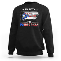 Black crewneck sweatshirt with Puerto Rican slogan graphic on front