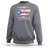 Charcoal gray crewneck sweatshirt with Puerto Rican slogan graphic on front
