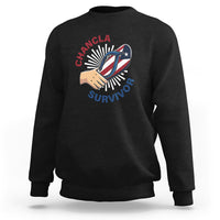 Black pullover sweatshirt with front graphic logo and ribbed crew neckline