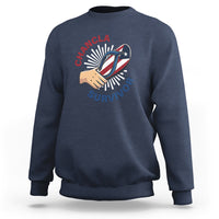 Navy pullover sweatshirt with front graphic logo and ribbed crew neckline