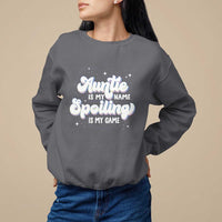 Charcoal sweatshirt with Auntie graphic text on front