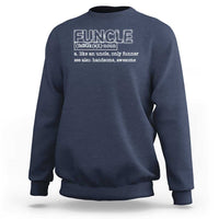Navy crewneck sweatshirt with "FUNCL E" uncle quote graphic, long sleeves