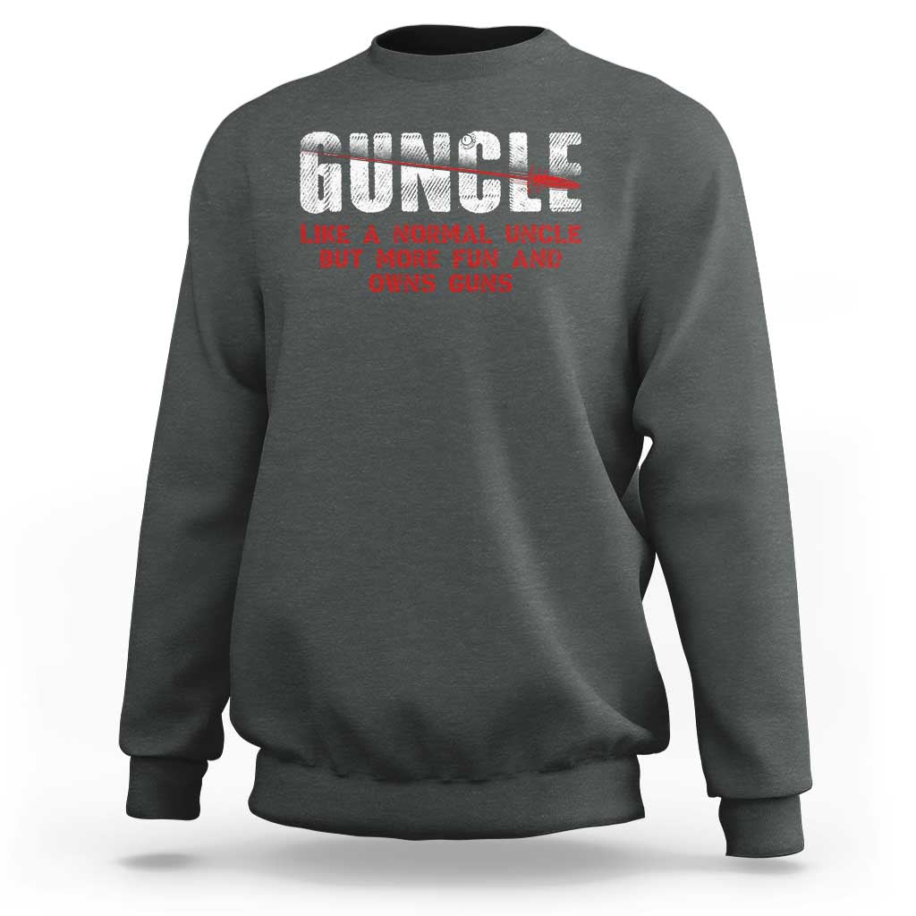Military green sweatshirt with Guncle front graphic and ribbed crew neck cuffs