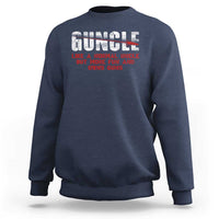Navy sweatshirt with Guncle front graphic and ribbed crew neck cuffs