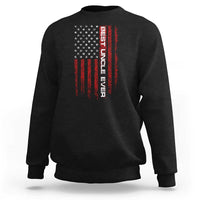 Black crewneck sweatshirt with US flag graphic and vertical "Best Uncle Ever" text