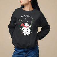 Black Christmas sweatshirt with “Let it snow” snowman graphic