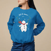 Royal blue Christmas sweatshirt with “Let it snow” snowman graphic