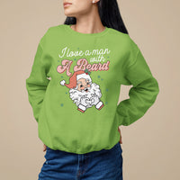 Lime green crewneck sweatshirt with Santa and beard graphic