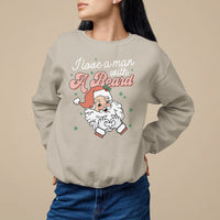 Sand crewneck sweatshirt with Santa and beard graphic on chest
