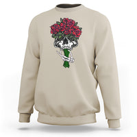 Sand crewneck sweatshirt with colorful rose skull graphic on the chest