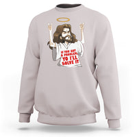 Light gray Christian crewneck sweatshirt with Jesus graphic and 'solve it' text on front