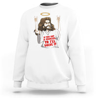 White Christian crewneck sweatshirt with Jesus graphic and 'solve it' text on front