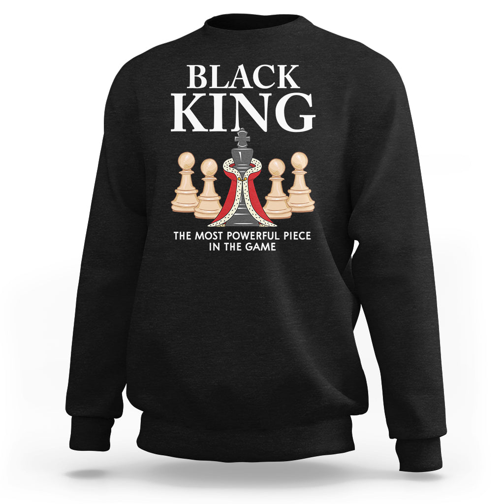 Black chess sweatshirt with "BLACK KING" text and king/chess-piece graphic on chest