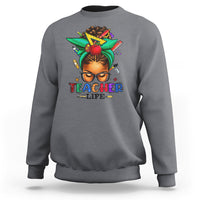 Gray sweatshirt with teacher life graphic print on the chest