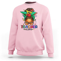 Light pink sweatshirt with teacher life graphic print on the chest