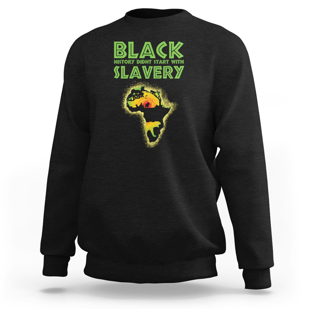 Black crewneck sweatshirt with neon green 'Black History' front graphic