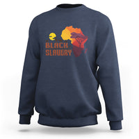 Navy crewneck sweatshirt with colorful African map and “Black History” graphic on front