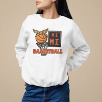 White basketball graphic sweatshirt with cat and 'BASKETBALL' text