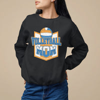 Black volleyball mom sweatshirt with “VOLLEYBALL MOM” and volleyball graphic