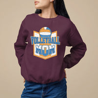 Maroon volleyball mom sweatshirt with “VOLLEYBALL MOM” volleyball graphic