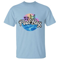 Light blue pool boy graphic T-shirt with colorful Pool Boy logo on chest