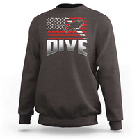 Dark gray/charcoal crewneck sweatshirt with American flag diver graphic and “DIVE” print