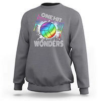 Charcoal crewneck sweatshirt with front volleyball 'One Hit Wonders' graphic.