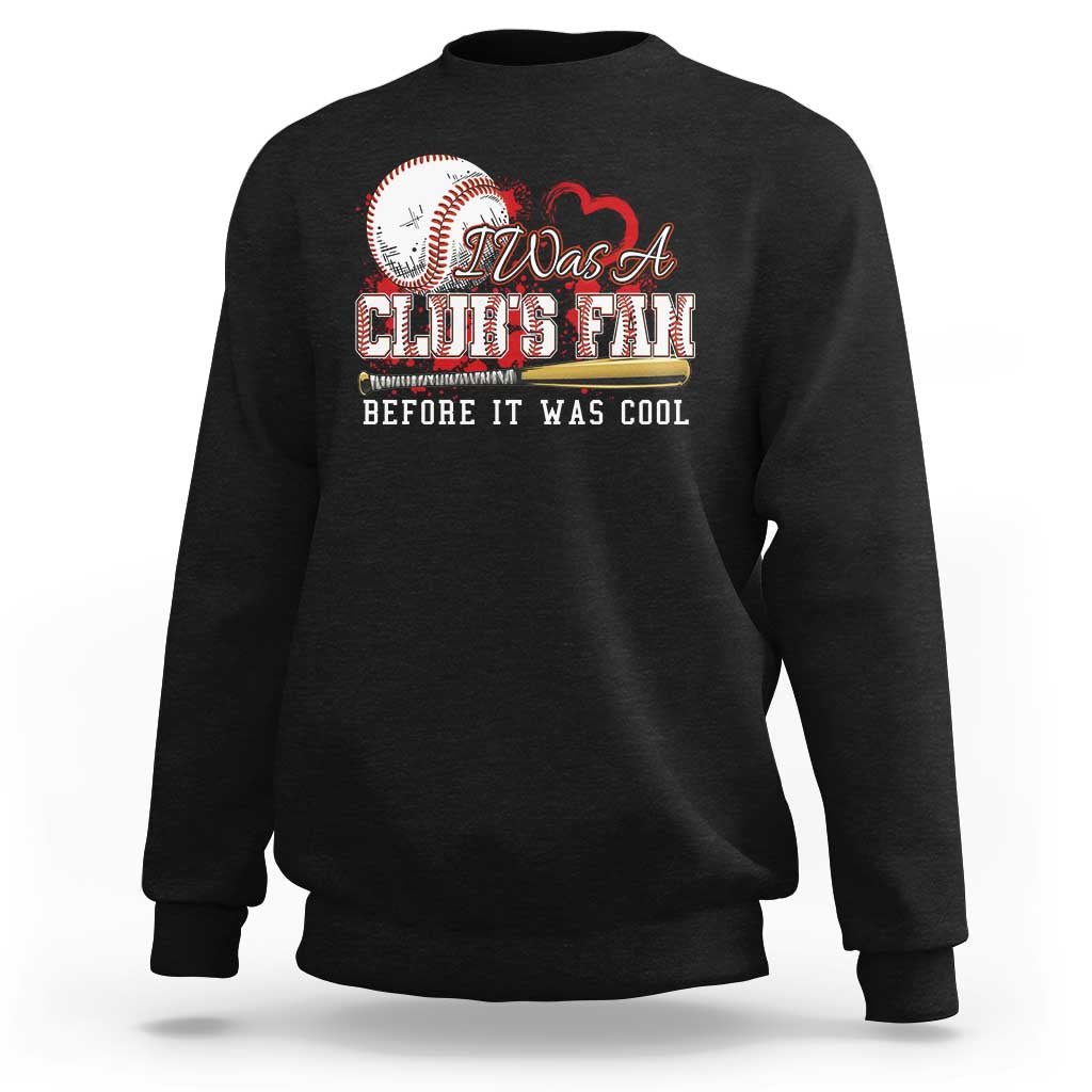 Black baseball fan sweatshirt, crewneck, long sleeves, front graphic slogan