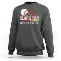 Dark gray baseball fan sweatshirt, crewneck, long sleeves, front graphic slogan