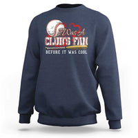 Navy baseball fan sweatshirt, crewneck, long sleeves, front graphic slogan
