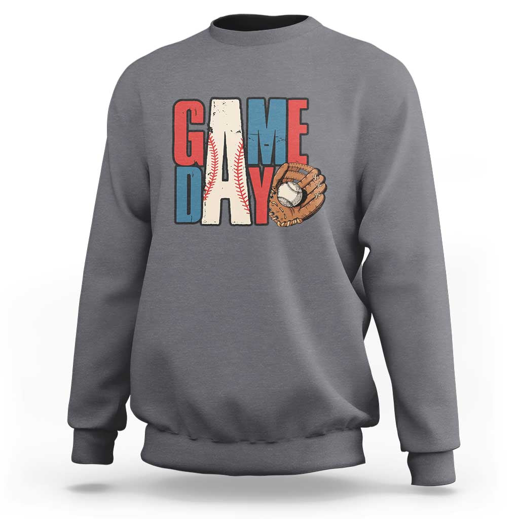 Sport gray sweatshirt with GAME DAY print and baseball glove graphic