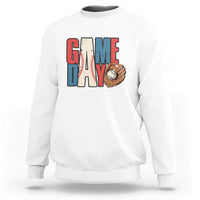 White sweatshirt with GAME DAY print and baseball glove graphic