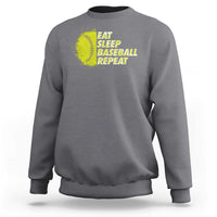 Light gray crewneck sweatshirt with yellow baseball graphic text on the chest.