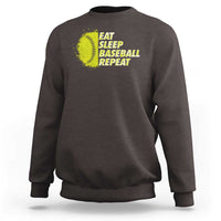 Charcoal crewneck sweatshirt with yellow baseball graphic text on the chest.