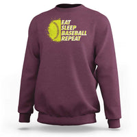 Maroon crewneck sweatshirt with yellow baseball graphic text on the chest.