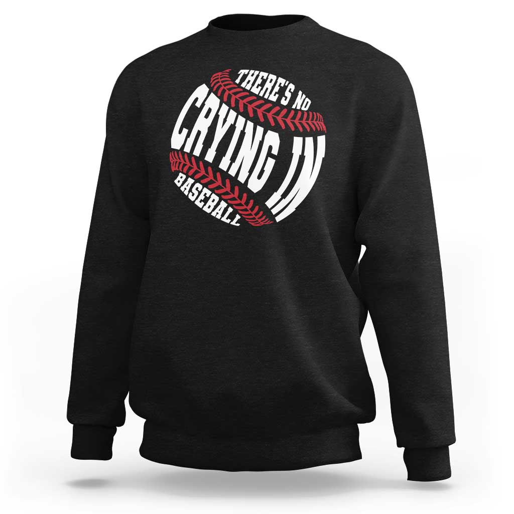 Black crewneck sweatshirt with baseball graphic and red/white text logo